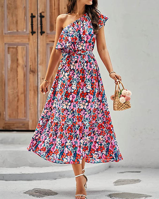 Floral One-Shoulder Maxi Dress