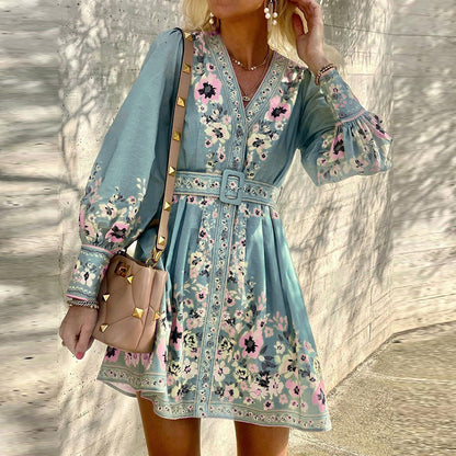 Elegant Floral Print Long Sleeve Dress