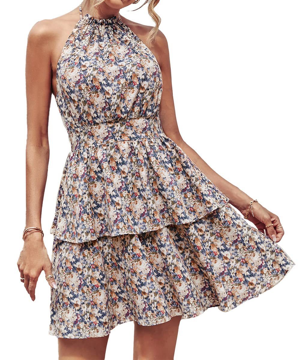 Floral Halter Neck Mini Dress