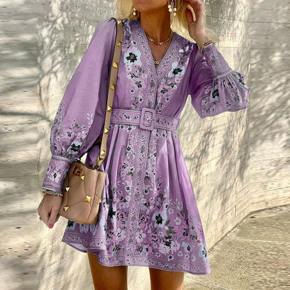 Elegant Floral Print Long Sleeve Dress