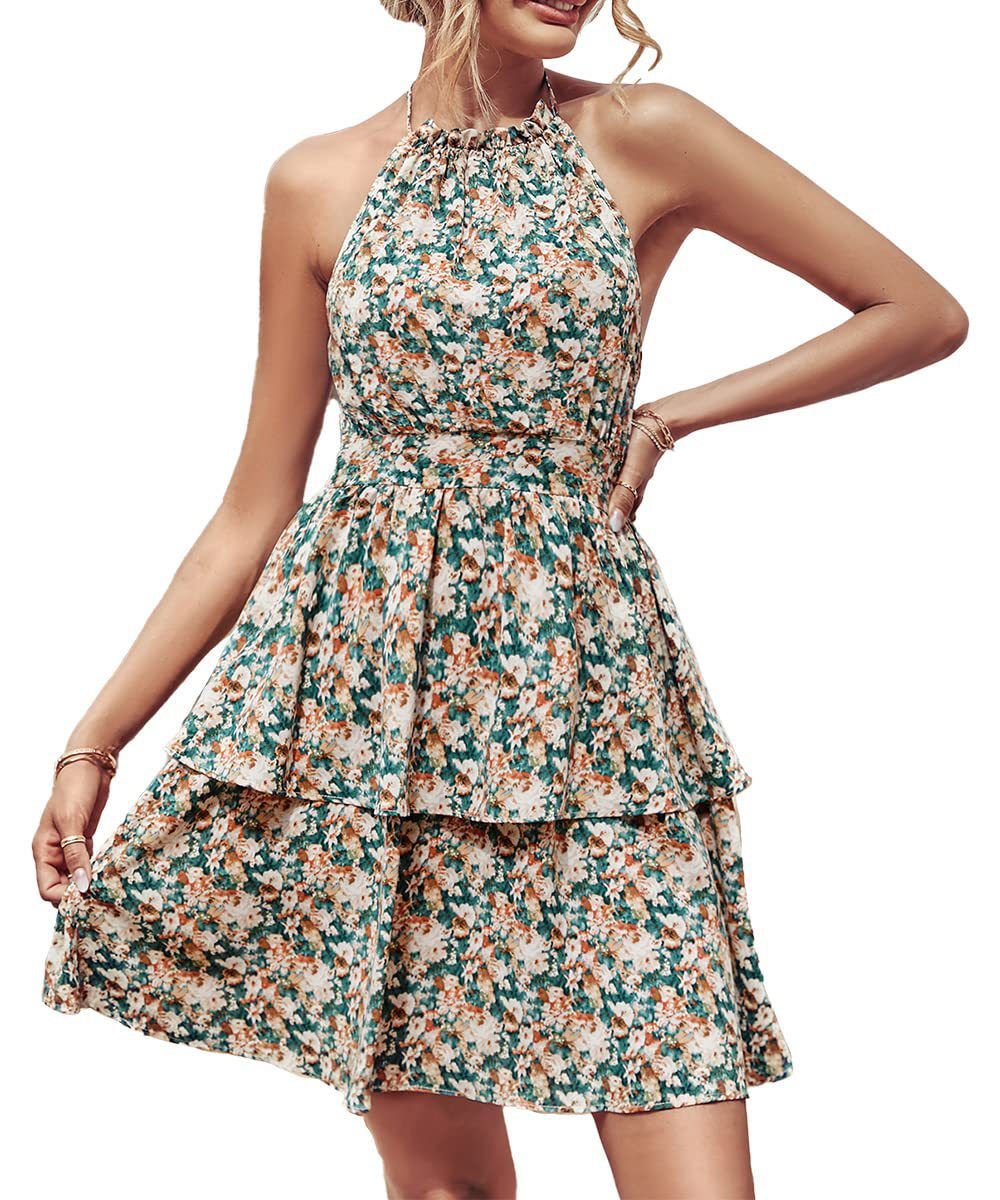 Floral Halter Neck Mini Dress