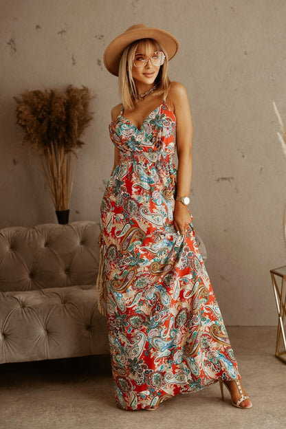 Tropical Print Boho Maxi Dress