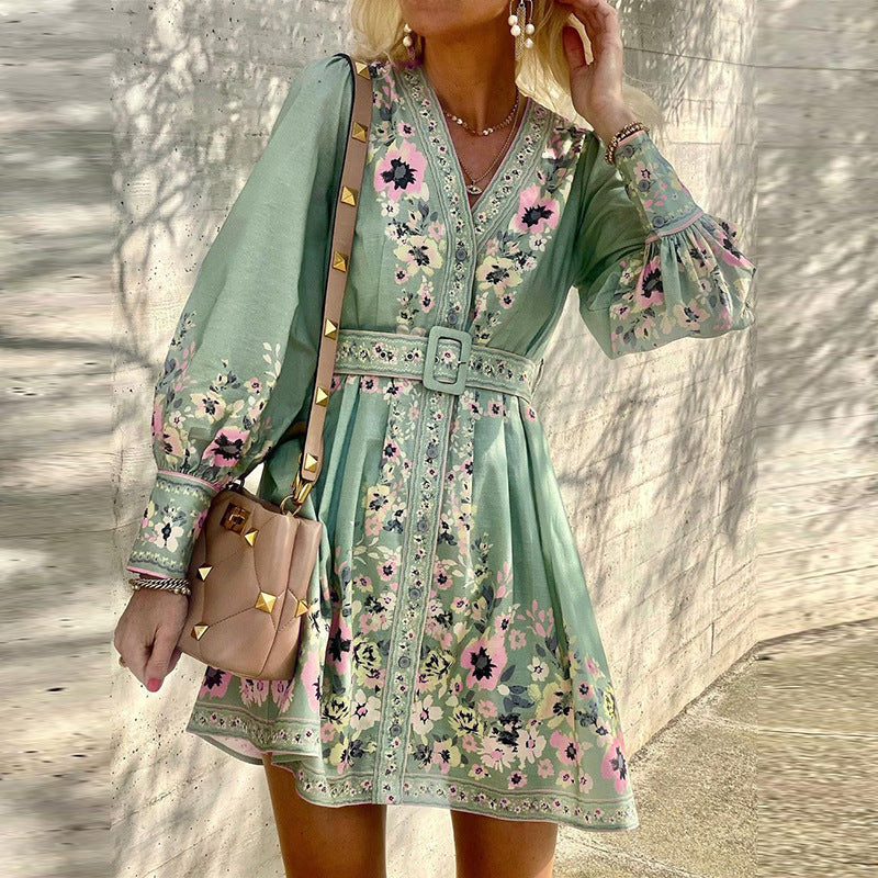 Elegant Floral Print Long Sleeve Dress