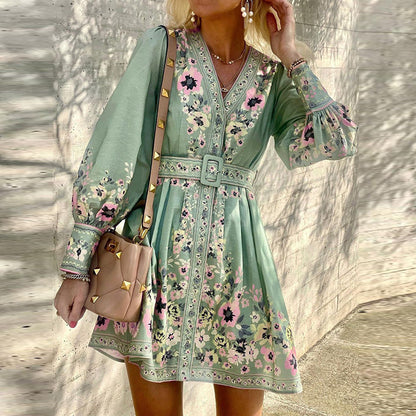 Elegant Floral Print Long Sleeve Dress