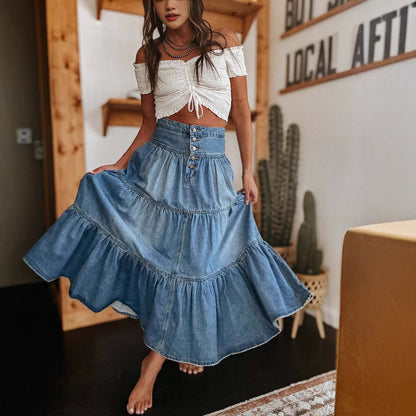 Boho Denim Maxi Skirt