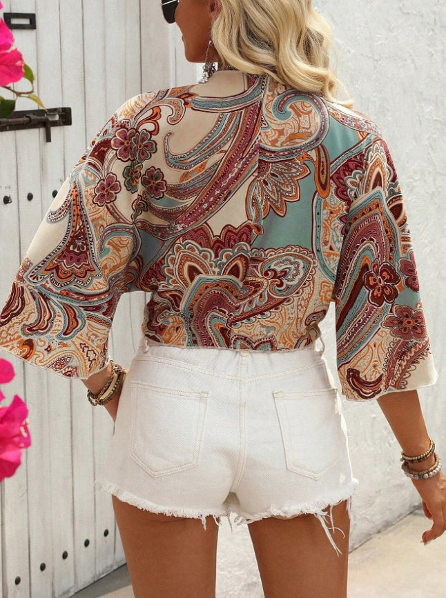 Boho Chic Tie-Front Blouse